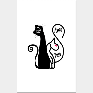 Pure feline love. Adorable black and white cat couple. True love for kittens. Posters and Art